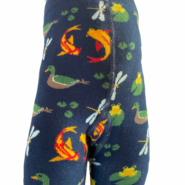 kids tights, tights with ducks, tights with frogs, tights with fish, slugs and snails tights, new tights, organic cotton tights. 