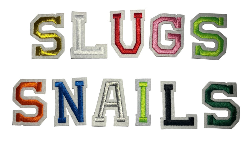 Alphabet Iron On Patches - Varsity Letters Large 5cm - Slugs & Snails