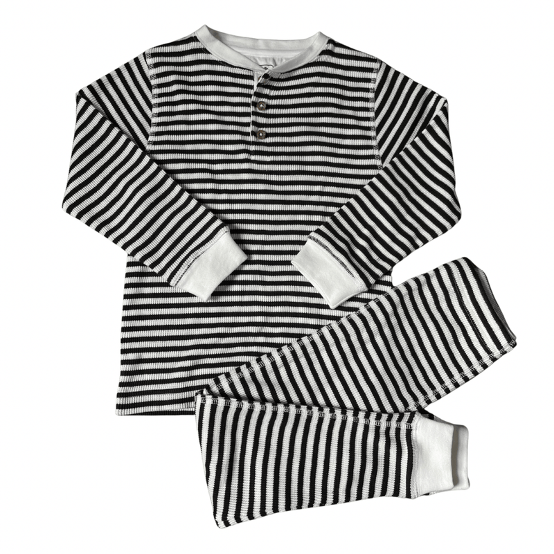 Black & White Candy Stripe Waffle Cotton Set - Slugs & Snails
