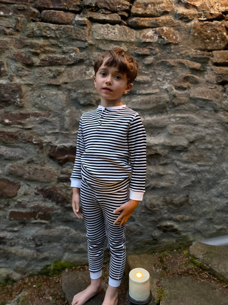 Black & White Candy Stripe Waffle Cotton Set - Slugs & Snails
