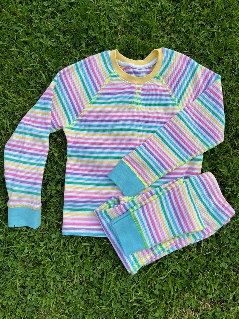 PRE ORDER (Delivery End of OCTOBER) Pastel Candy Stripe, Raglan Sleeve Waffle Cotton Set - Slugs & Snails