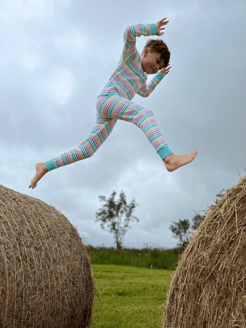 PRE ORDER (Delivery End of OCTOBER) Pastel Candy Stripe, Raglan Sleeve Waffle Cotton Set - Slugs & Snails