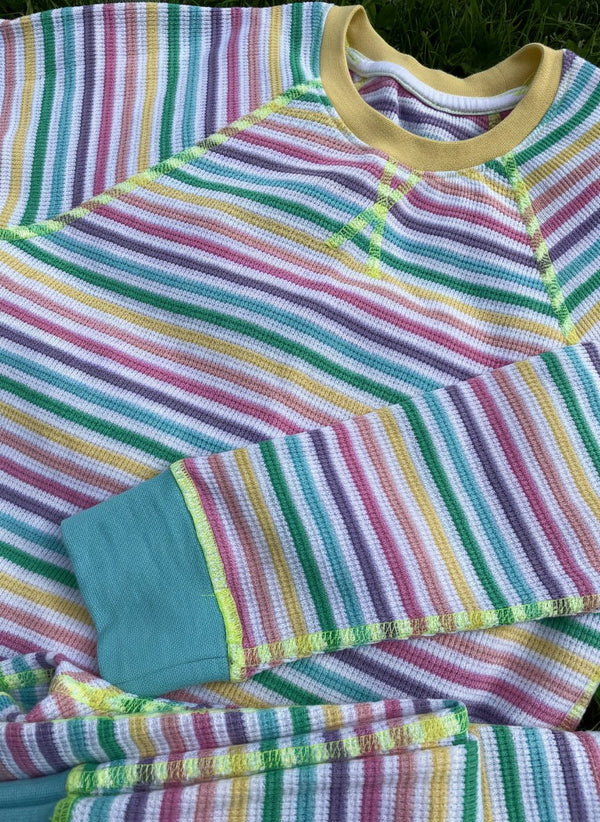 PRE ORDER (Delivery End of OCTOBER) Pastel Candy Stripe, Raglan Sleeve Waffle Cotton Set - Slugs & Snails