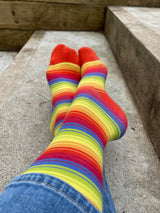 Rainbow Stripe Knee Socks - ADULT Sizes - Slugs & Snails