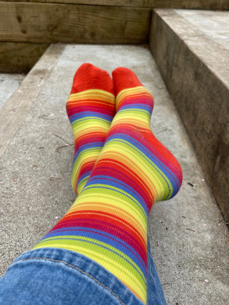 Rainbow Stripe Knee Socks - ADULT Sizes - Slugs & Snails
