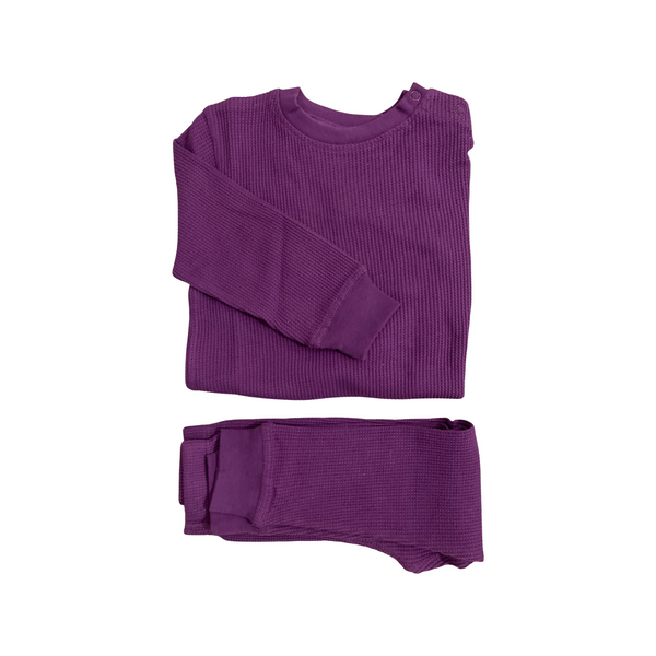 Deep purple organic waffle cotton loungewear and sleepwear for adults and children. Loungewear. Sleepwear. Unisex fashion. Eco Fashion. Slugs & Snails waffle cotton. Waffle cotton sets