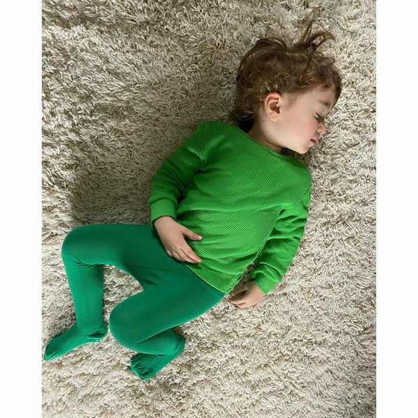 Emerald Green Kids' Block Colour Tights - Slugs & Snails