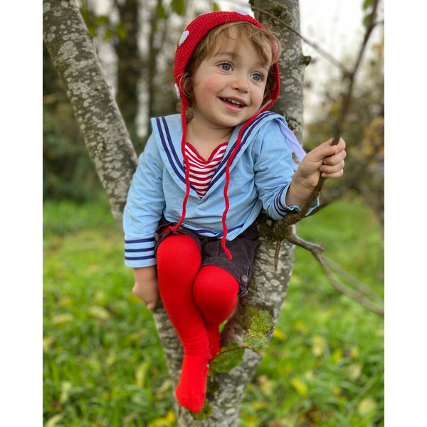 Firey Red Kids' Block Colour Tights - Slugs & Snails