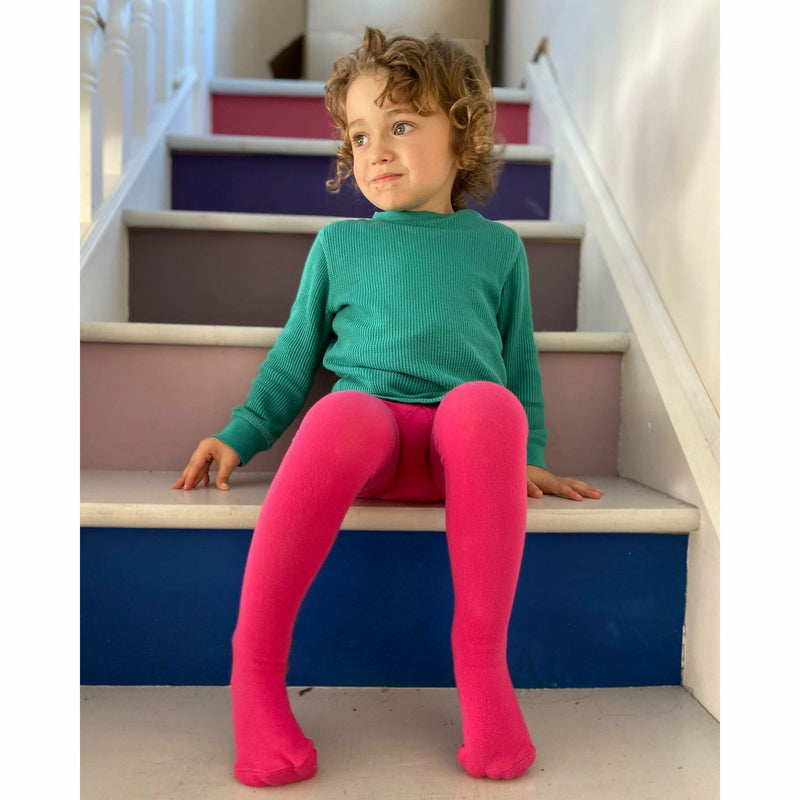 Fuchsia Kid's Block Colour Tights - Slugs & Snails
